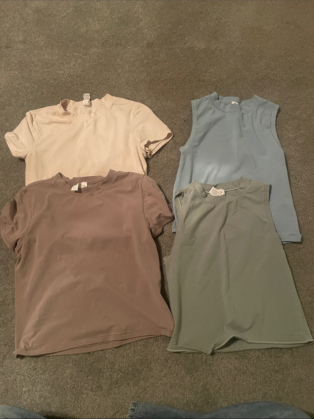Yogalicious Short Sleeve & Sleeveless Top Set in Cream, Taupe, Light Blue, Sage
